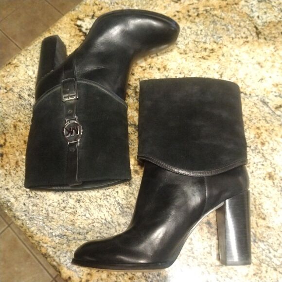 Michael Kors Signature Black Leather Ankle Suede Fulton Harness Boots Sz 10 M - Picture 7 of 13